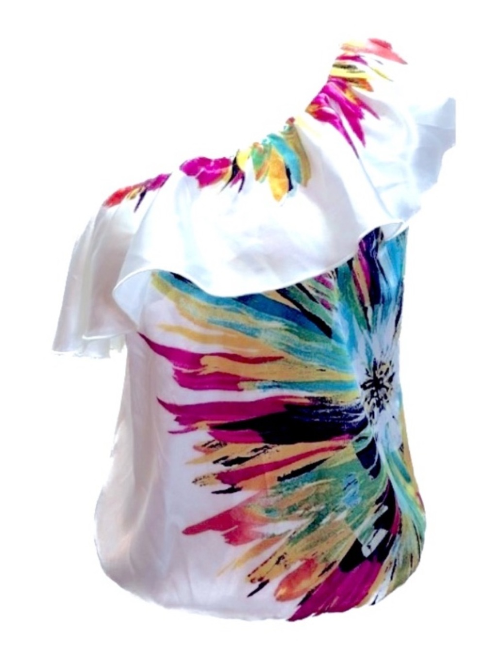 Heart Soul Women’s White Satin Silky Sway So Lovely One Shoulder Floral Top